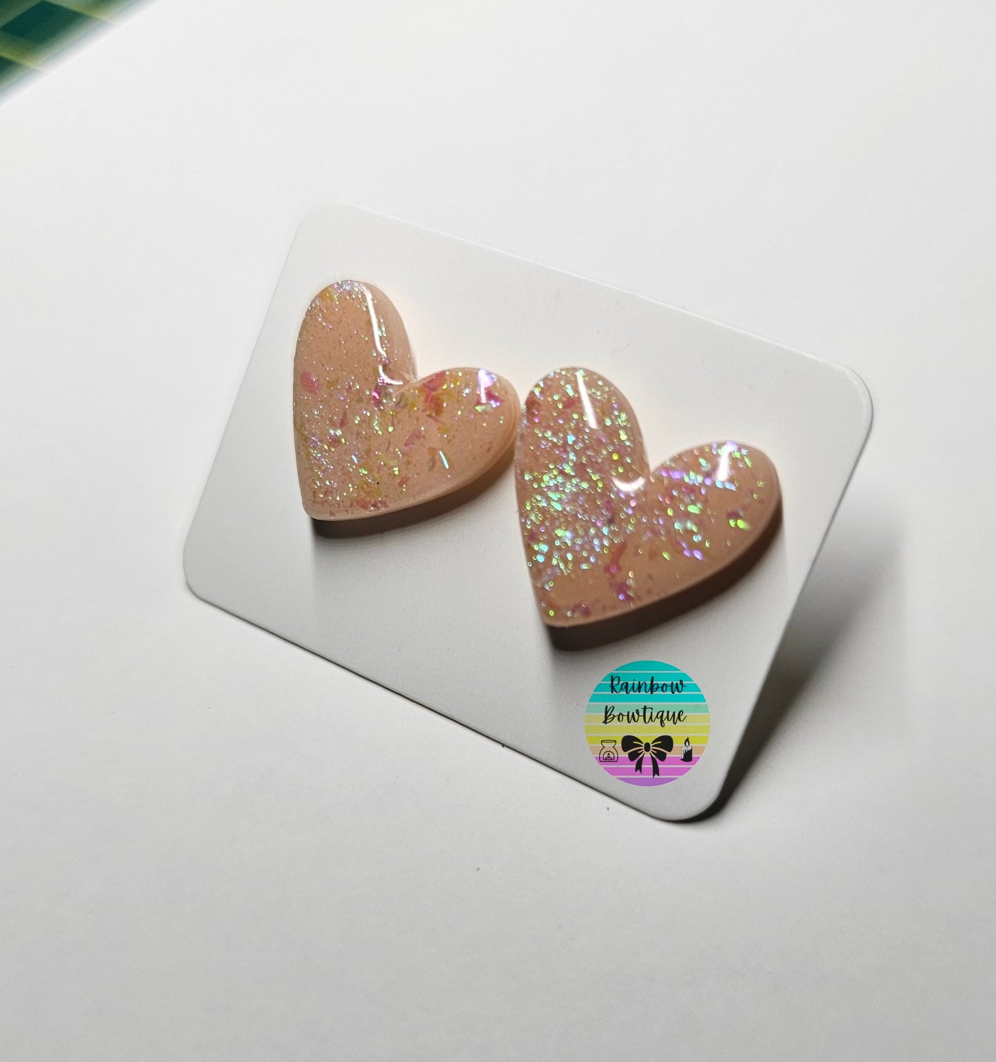 Iridescent heart stud earrings