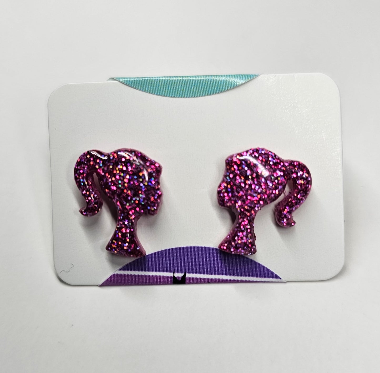 Pink glitter little lady stud earrings