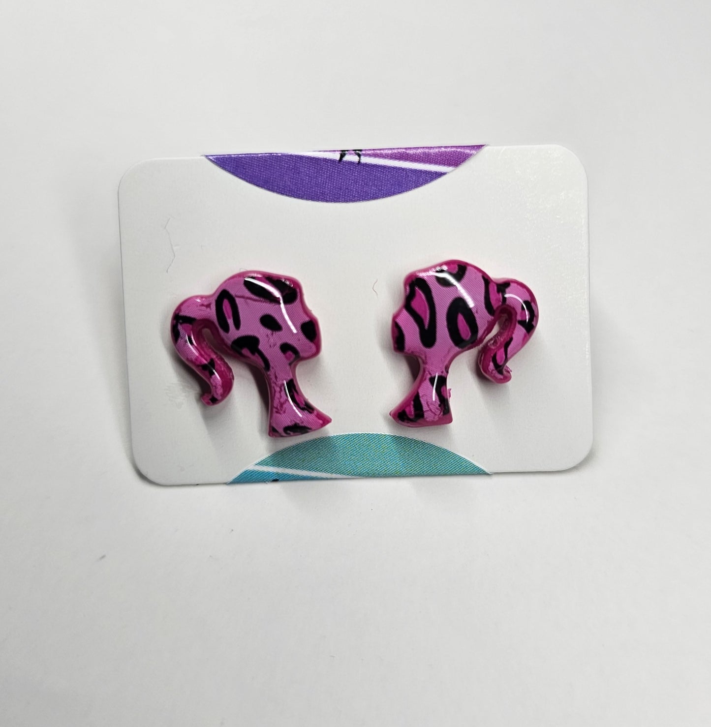 Pink leopard print little lady earring studs