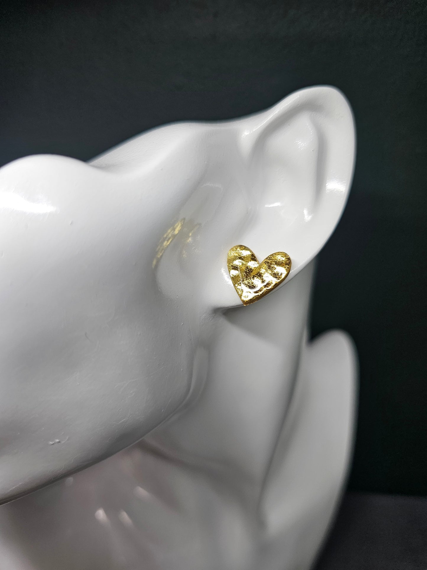 Hammered gold effect heart stud earrings