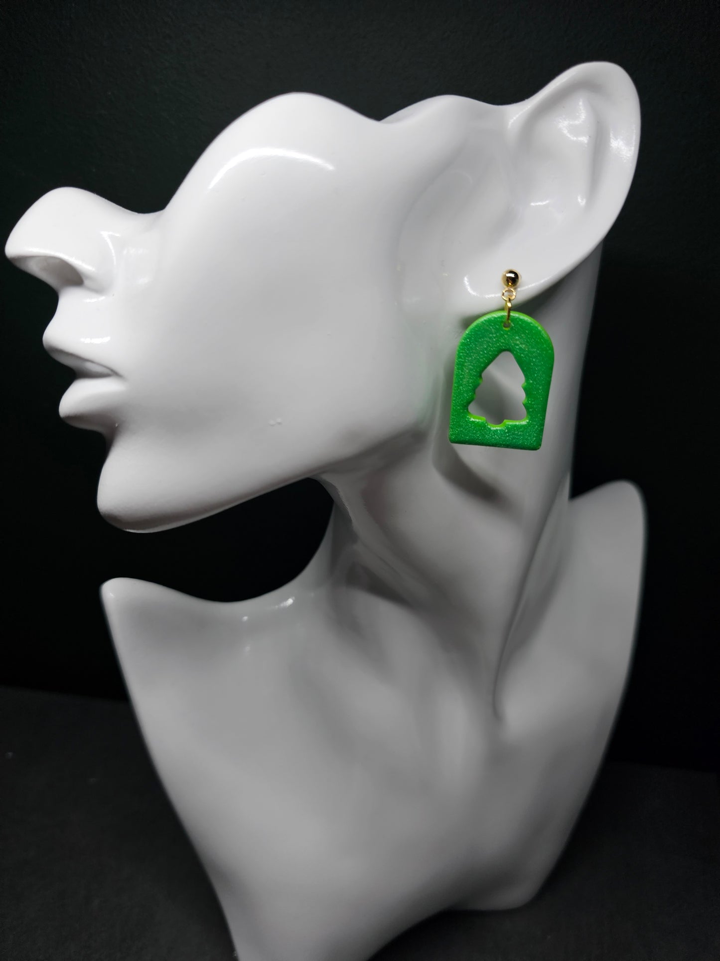 Green tree cutout arch earrings