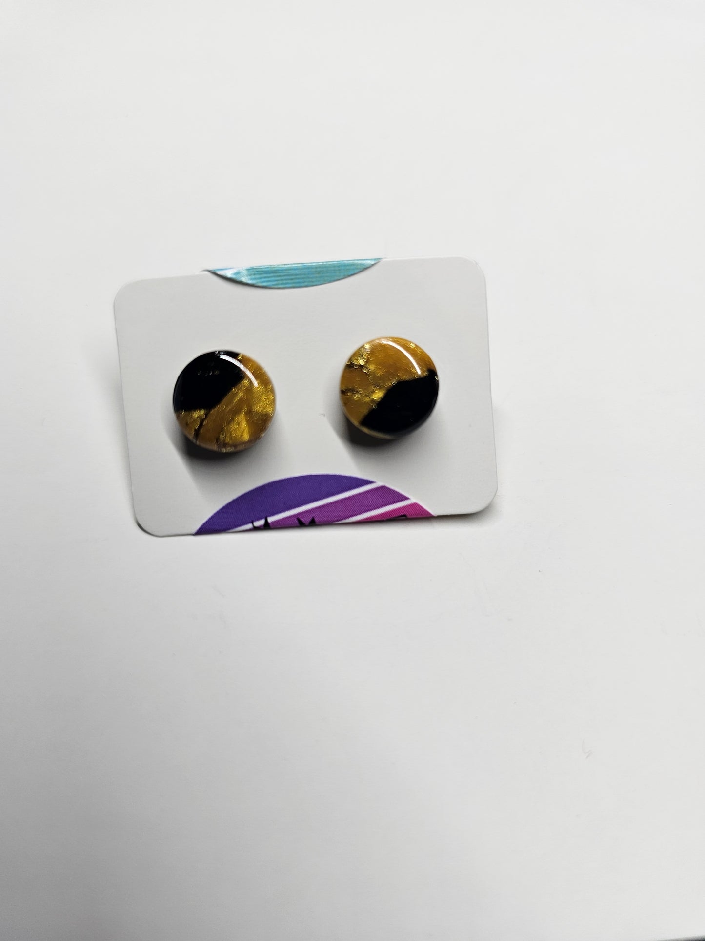 Gold and black dot stud earrings