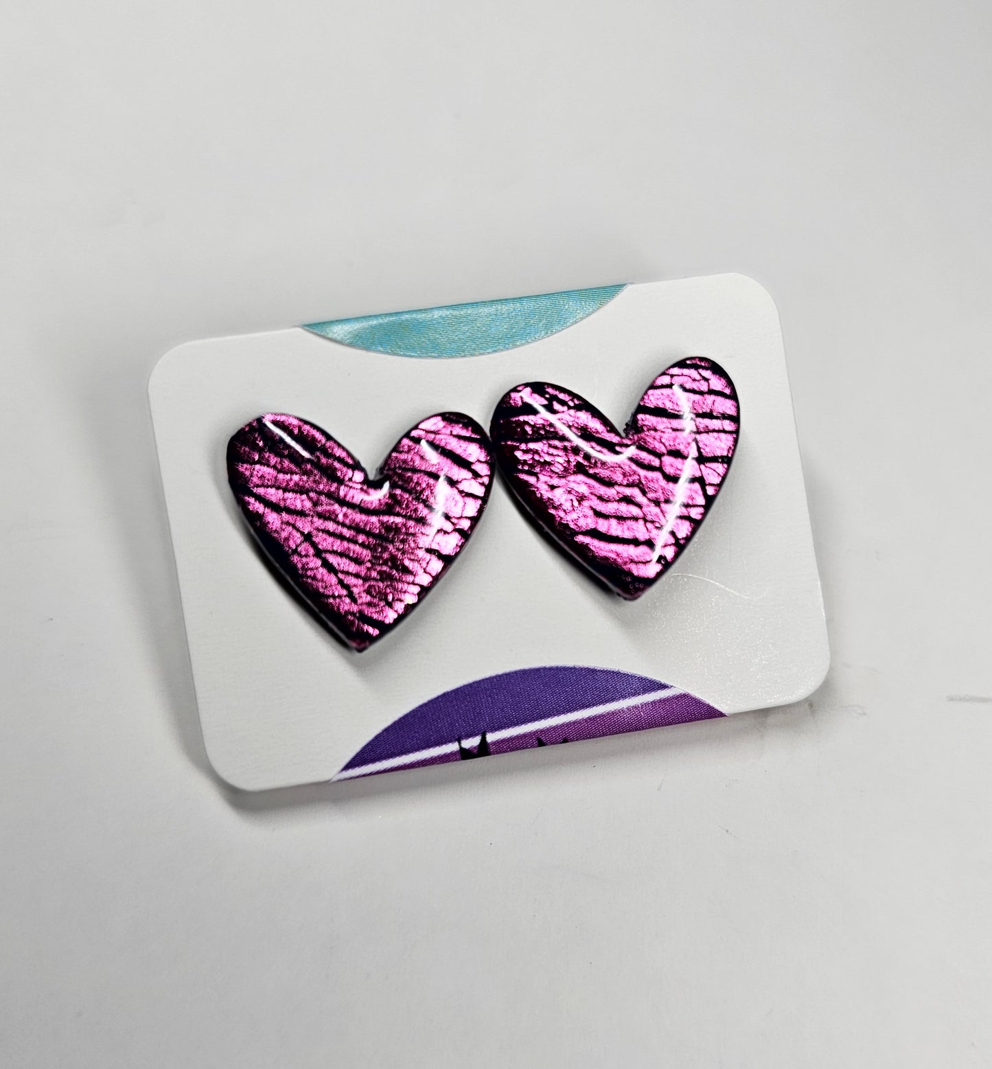 Heart pink leaf stud earrings