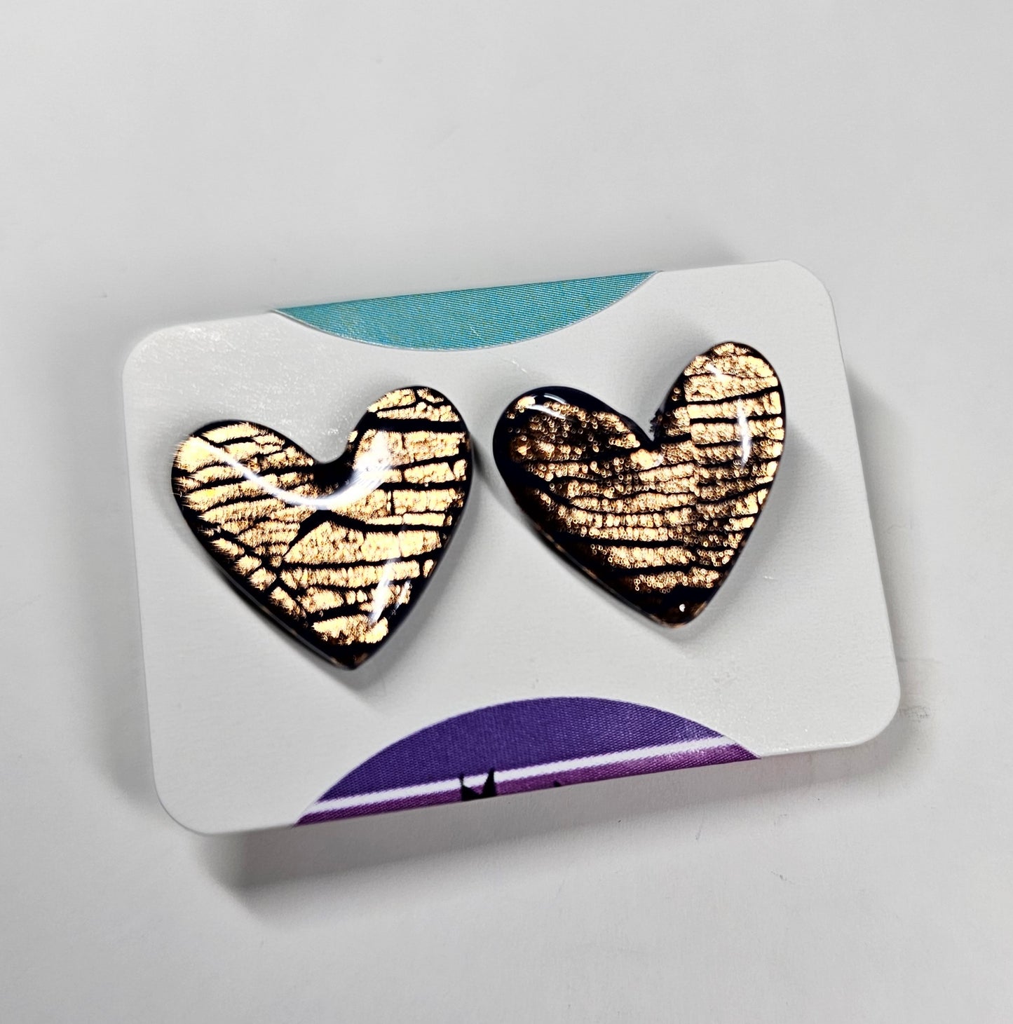 Copper leaf heart stud earrings