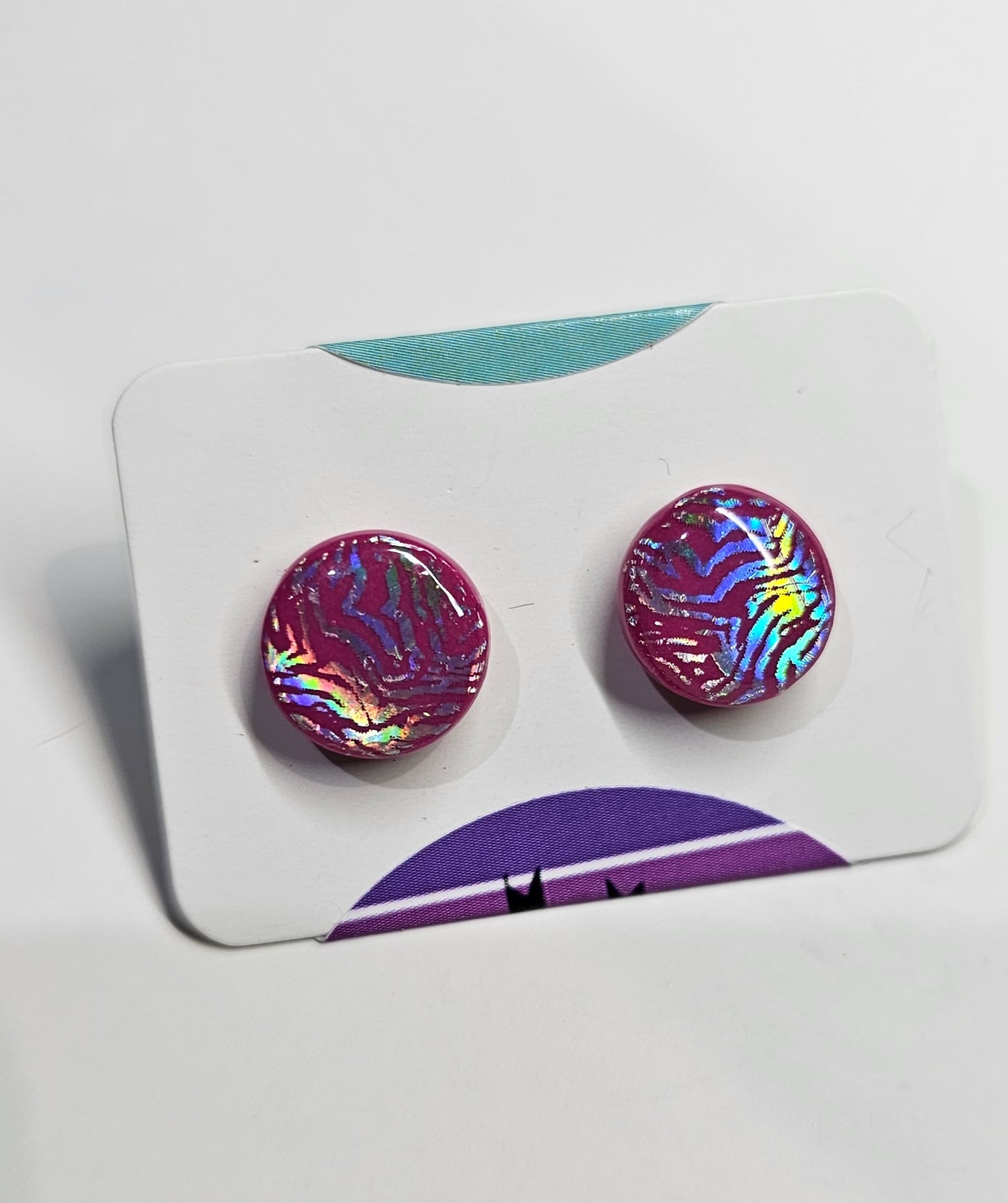 Zebra print pink dot stud earrings