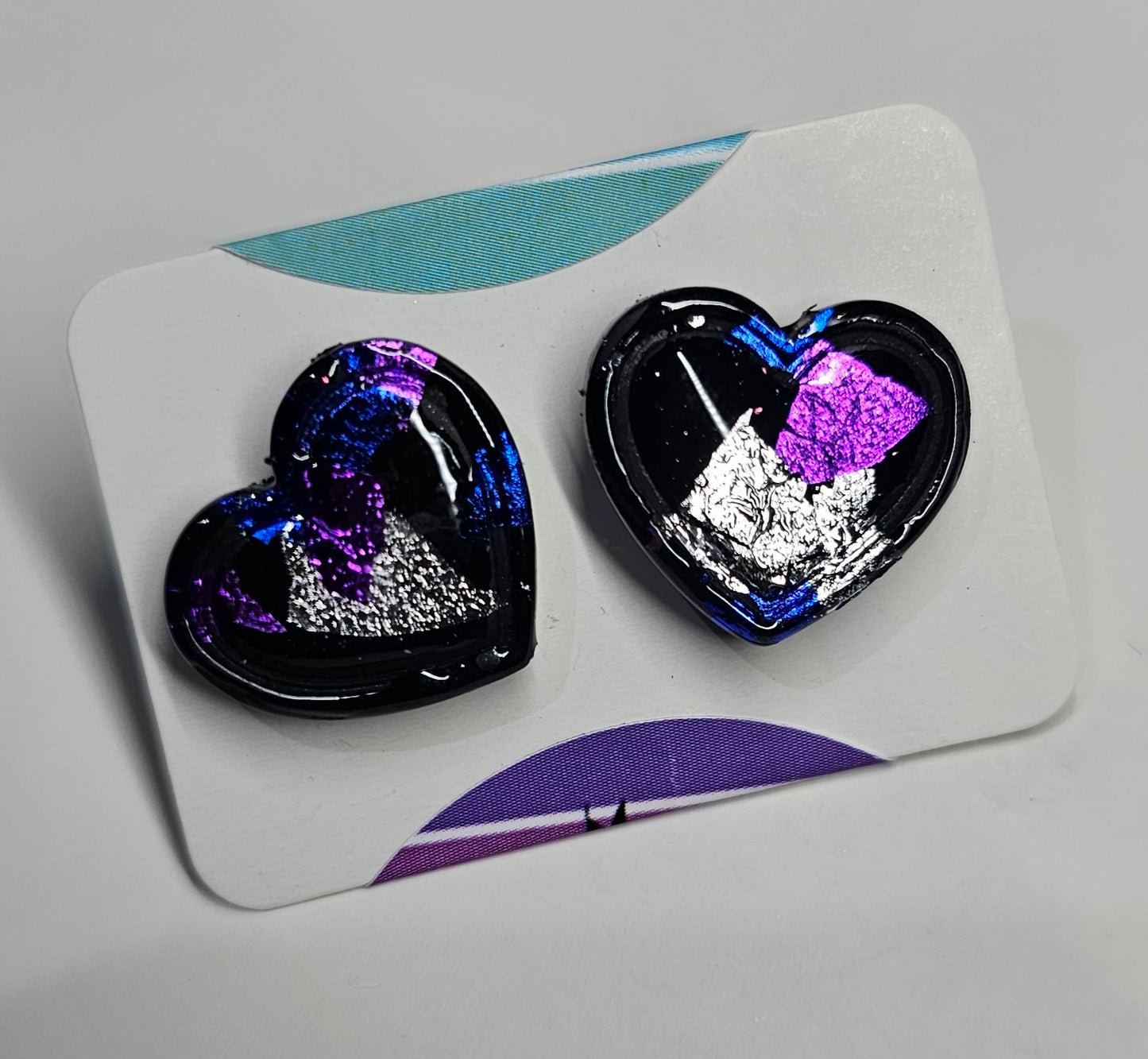 Foil black heart stud earrings