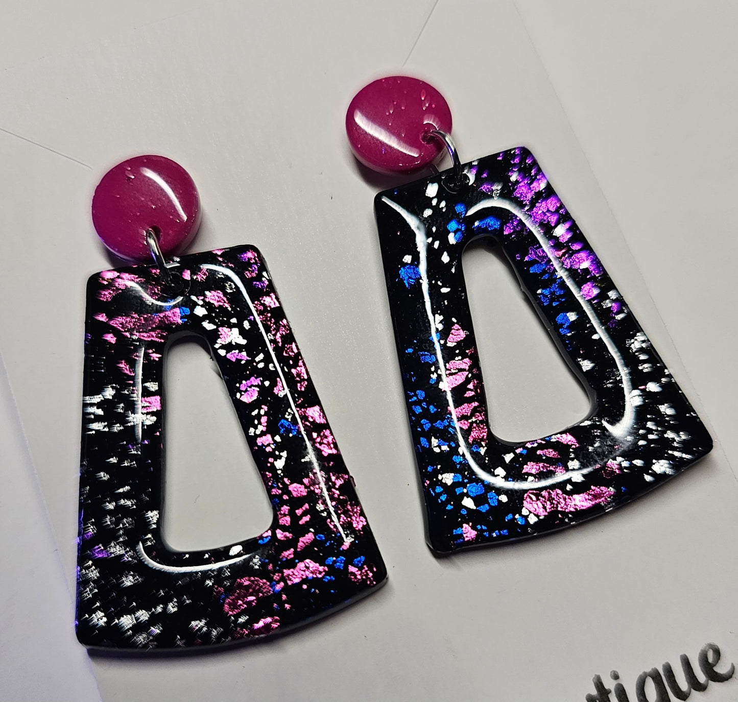 Foil leaf trapezium earrings
