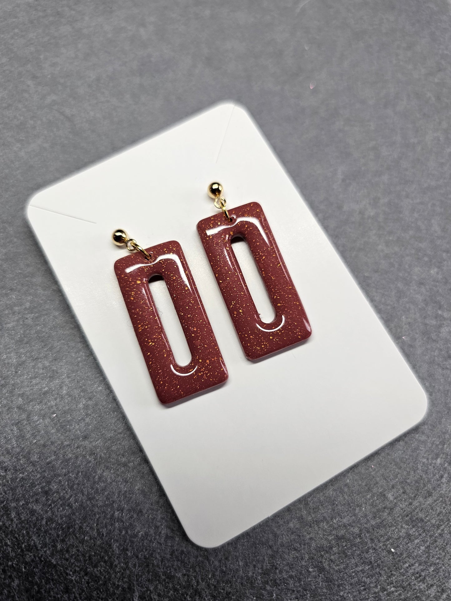 Burgundy rectangular earrings