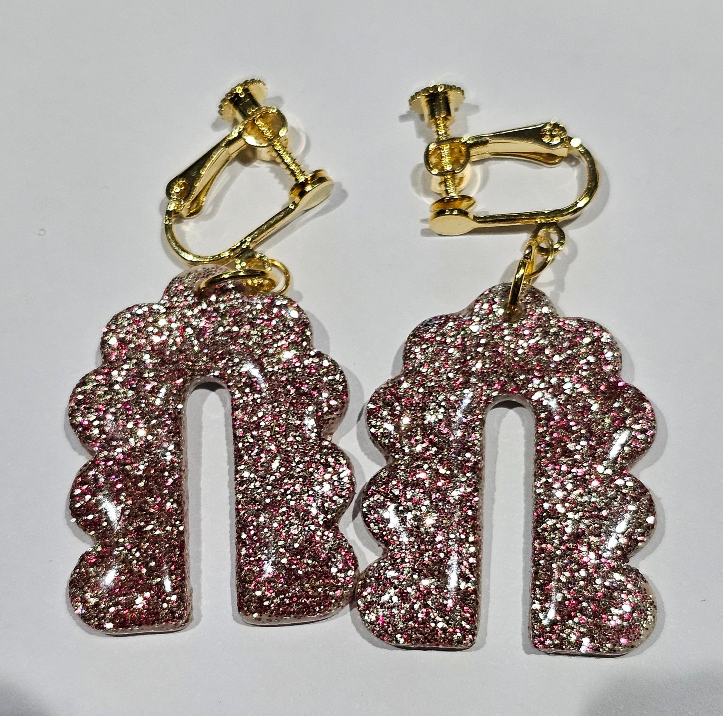 Clip on champagne blush arch earrings