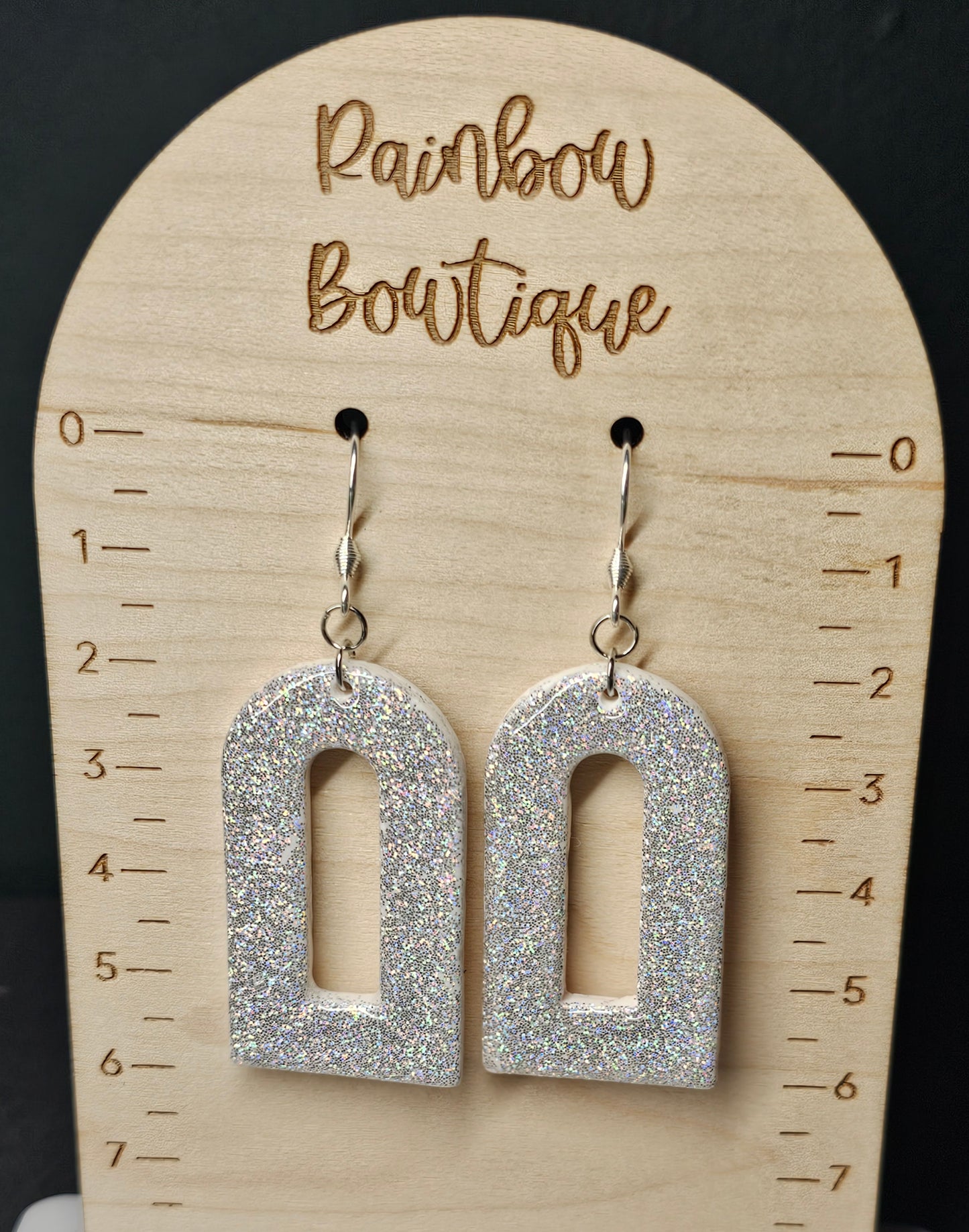 Silver holo arch earrings