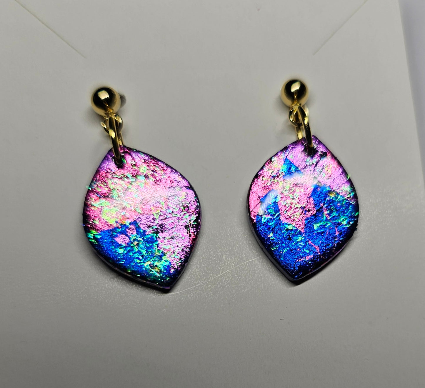 Blue and pink foil drop earrings