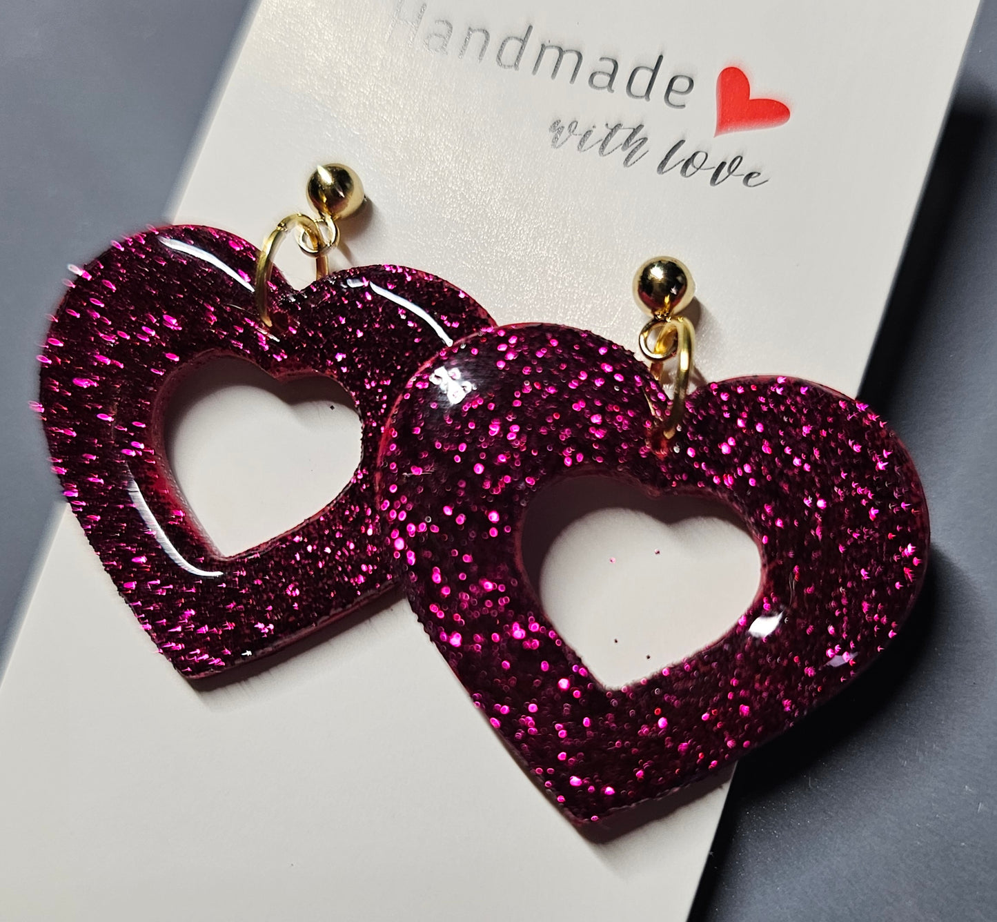 Pink glitter heart earrings