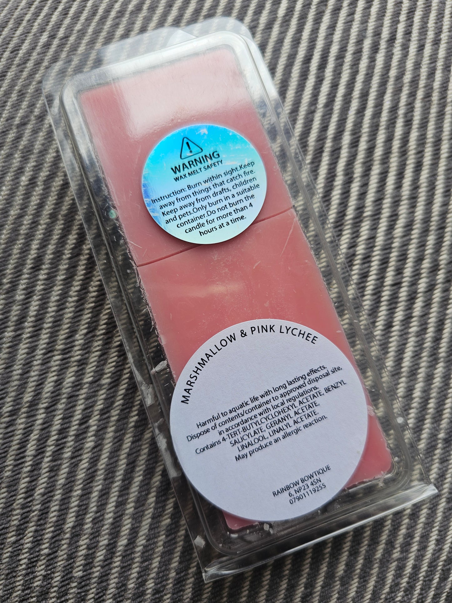 Marshmallow and pink lychee wax melt bar