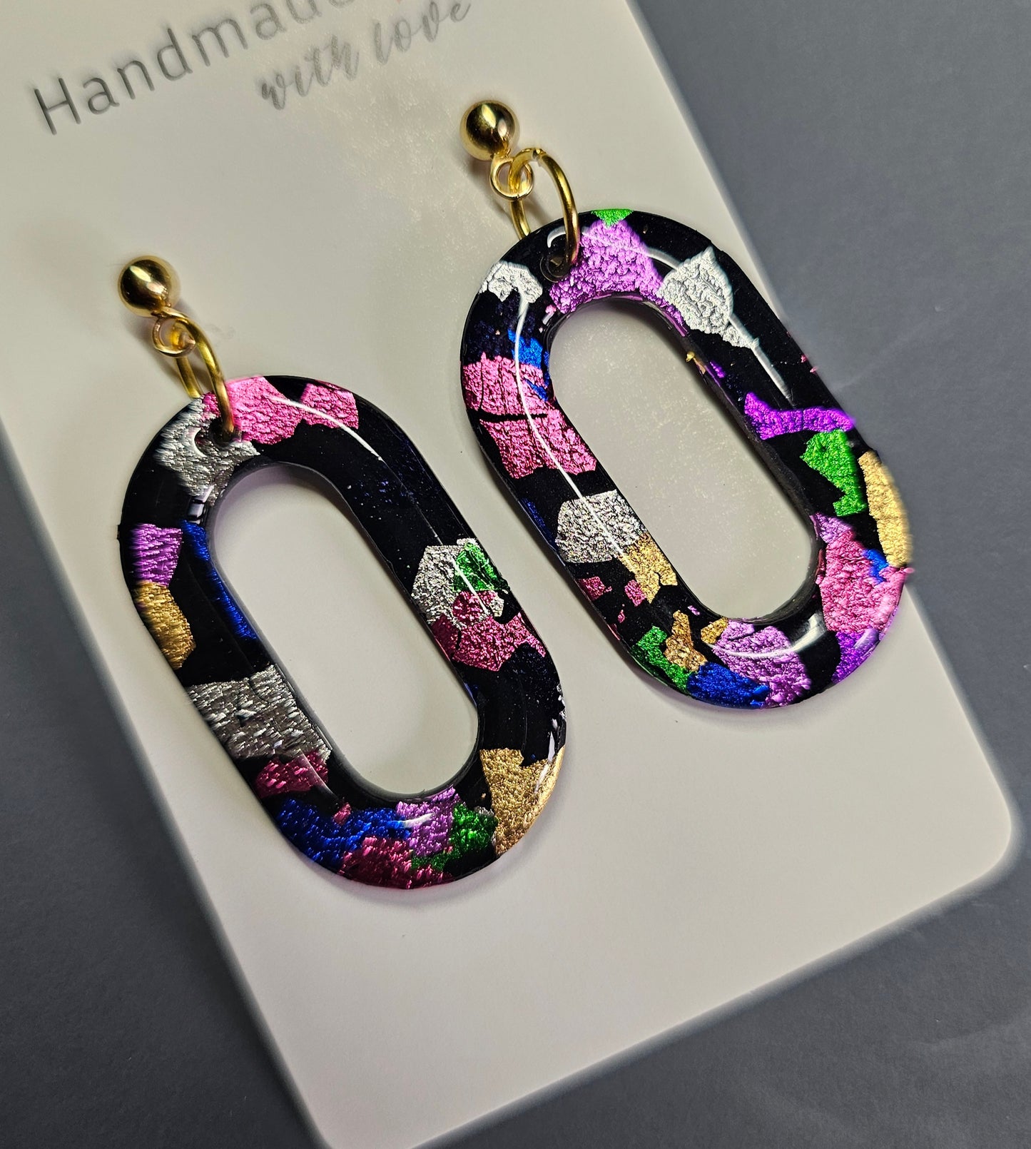 Oval coloured foil earrings