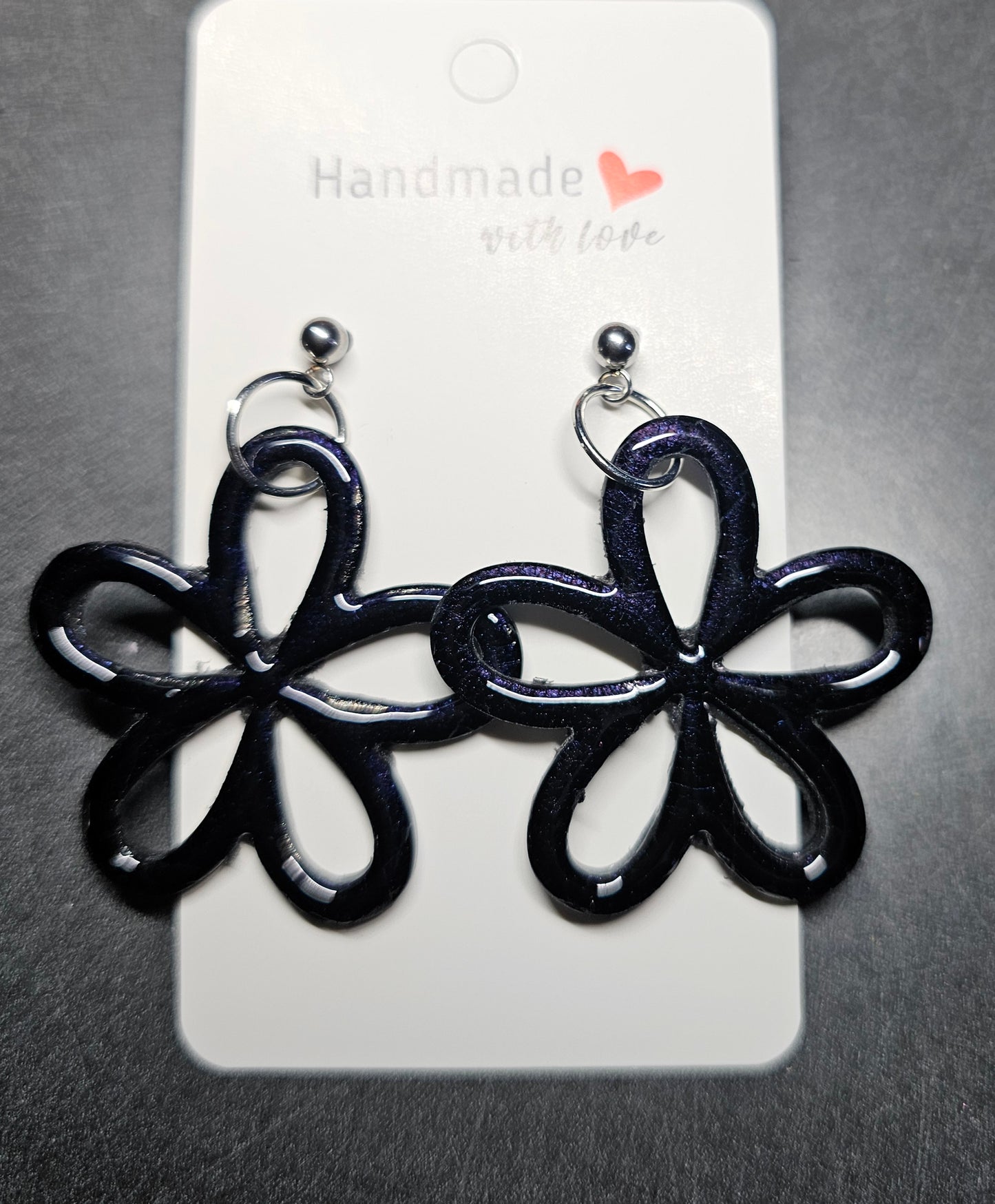 Black flower earrings