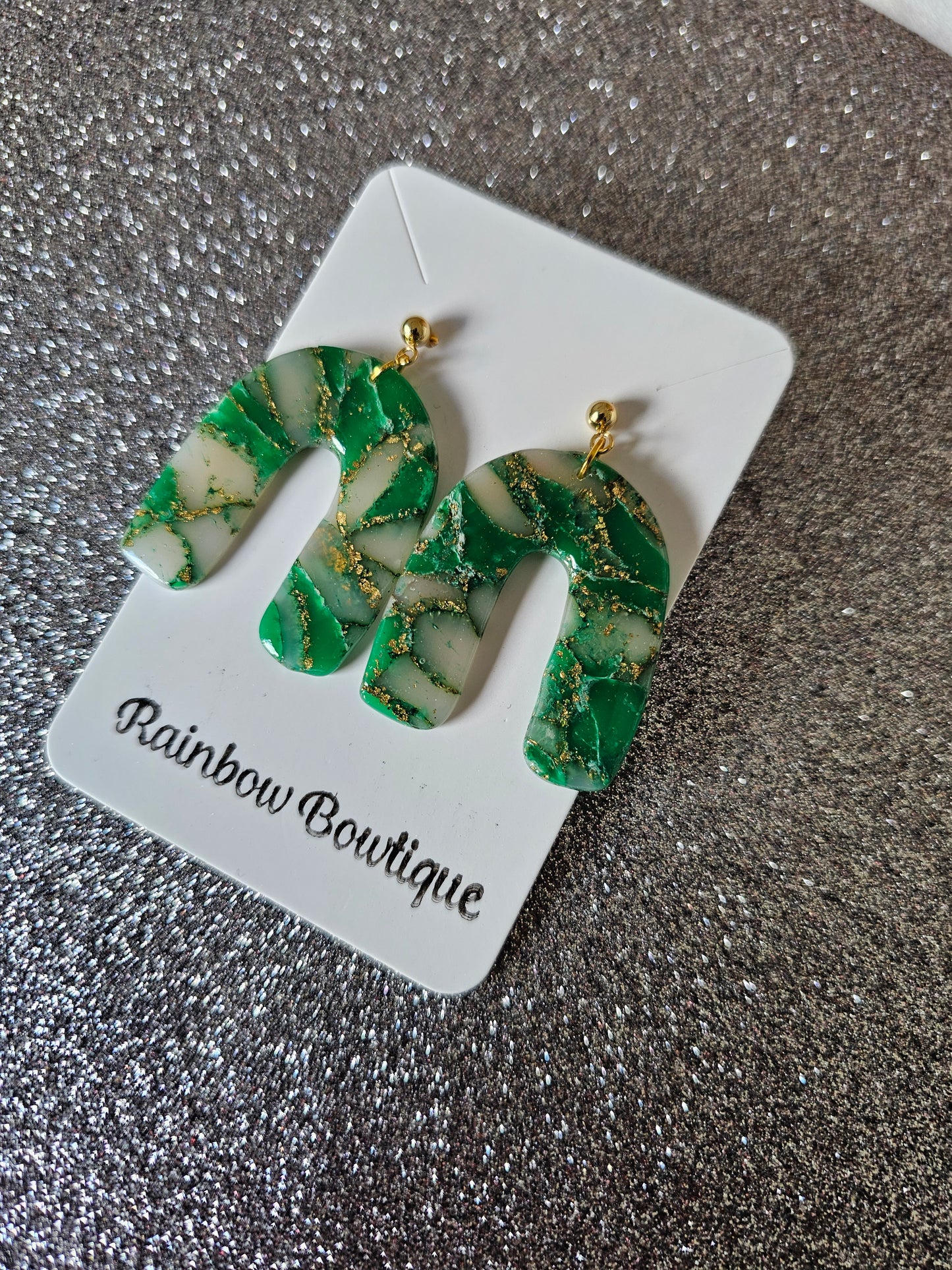 Green marble arch earrings