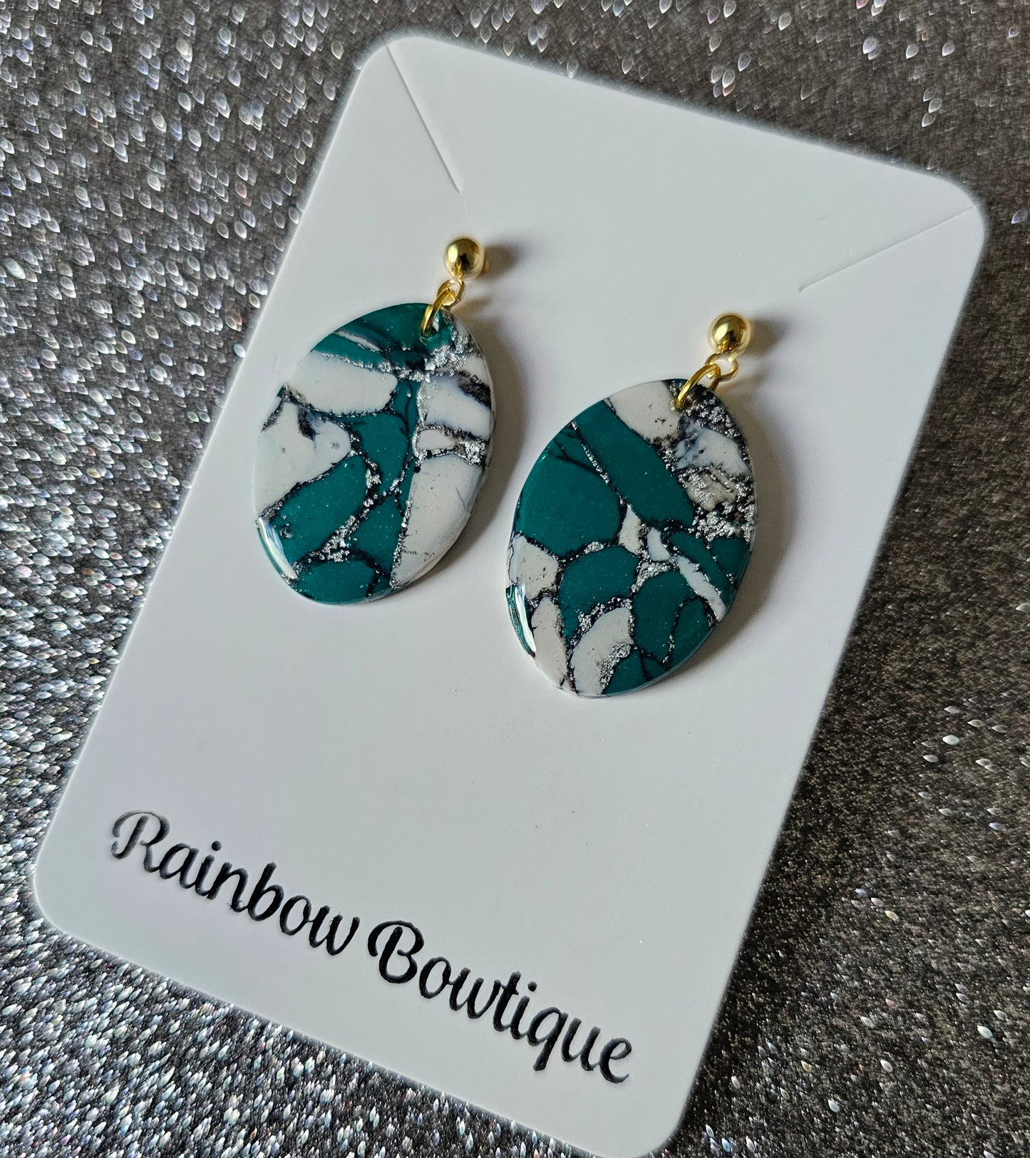 Green marble oval earrings