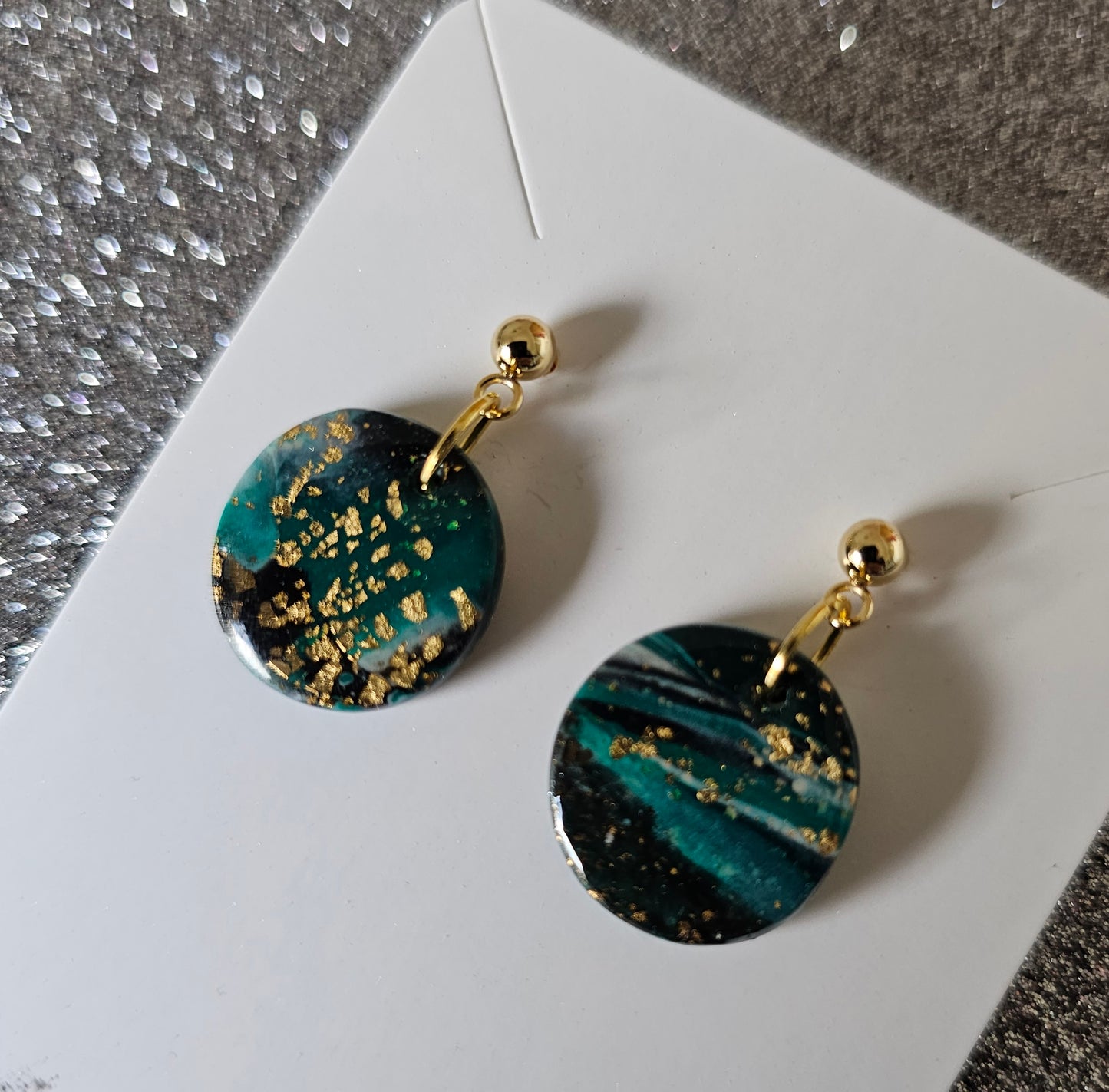 Green marble with gold dot earrings