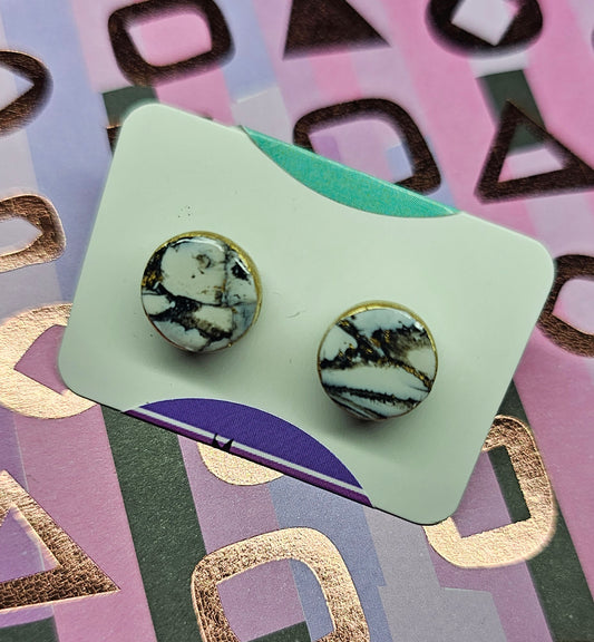 Black and white marble dot stud earrings