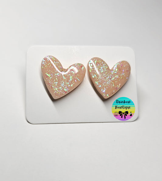 Iridescent heart stud earrings