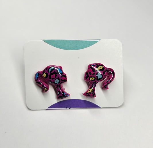 Multi coloured leopard print little lady earring studs