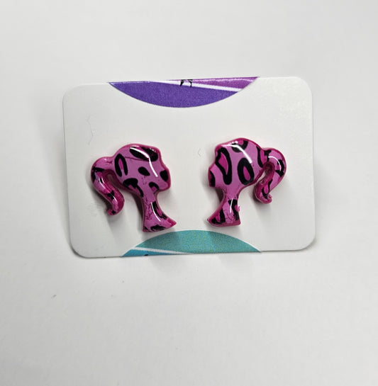 Pink leopard print little lady earring studs