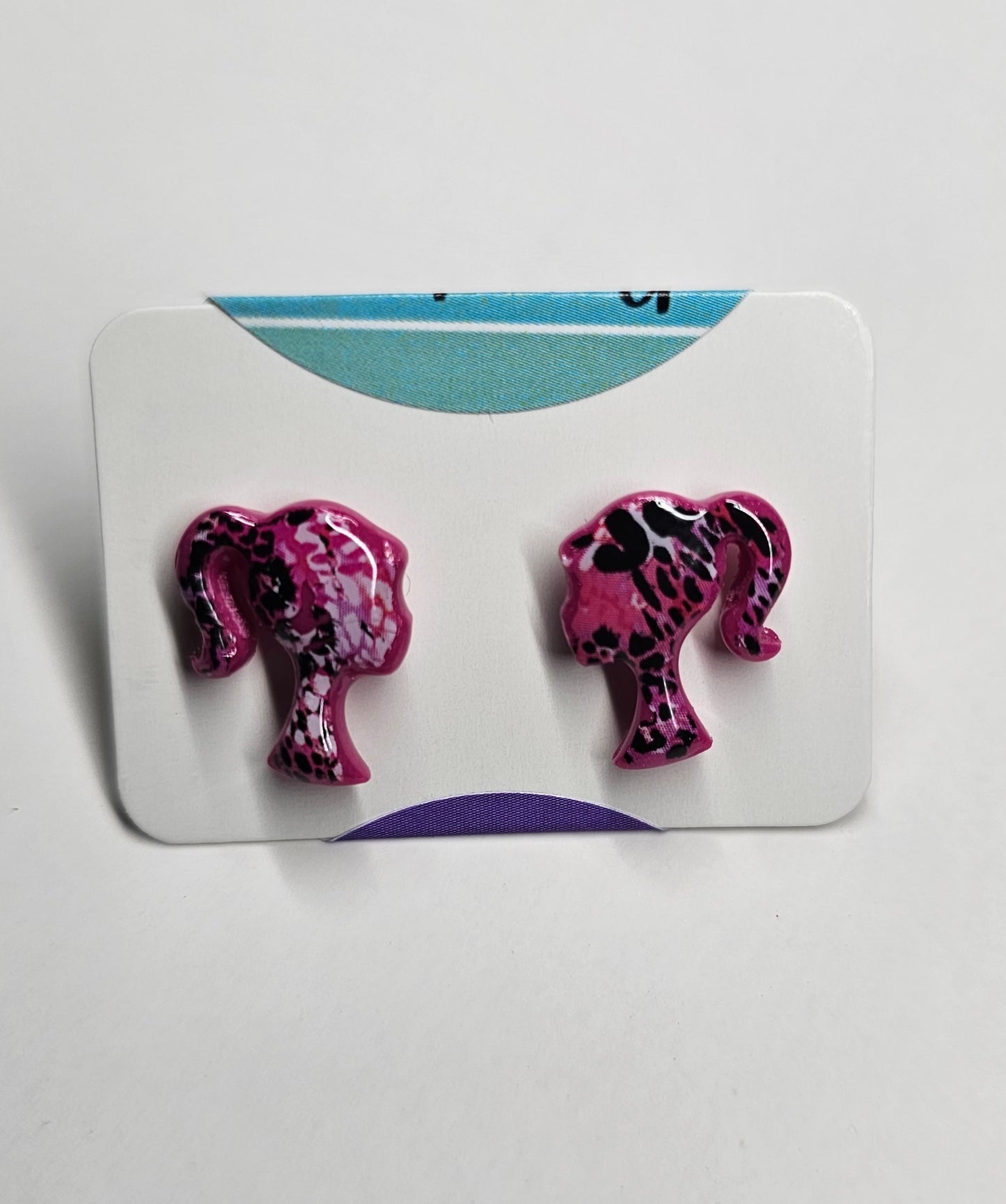 Pink and black animal print little lady earrings