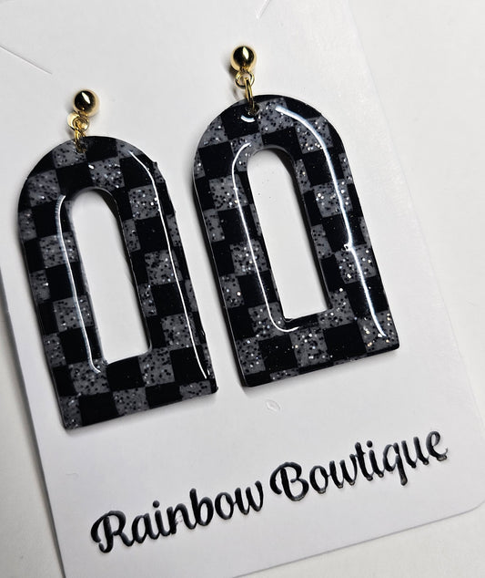 Granite and black Checkered earrings
