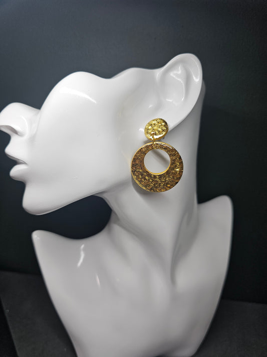 Hammered gold effect donut hoop earrings