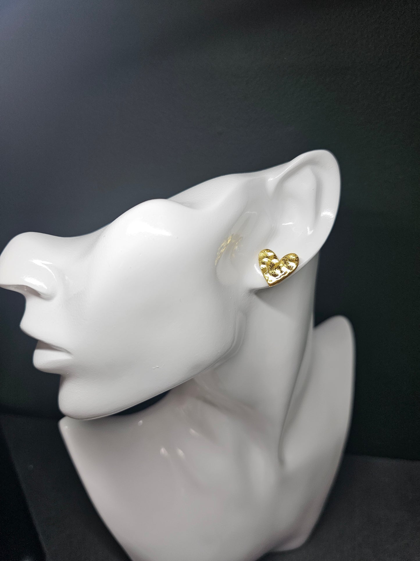 Hammered gold effect heart stud earrings