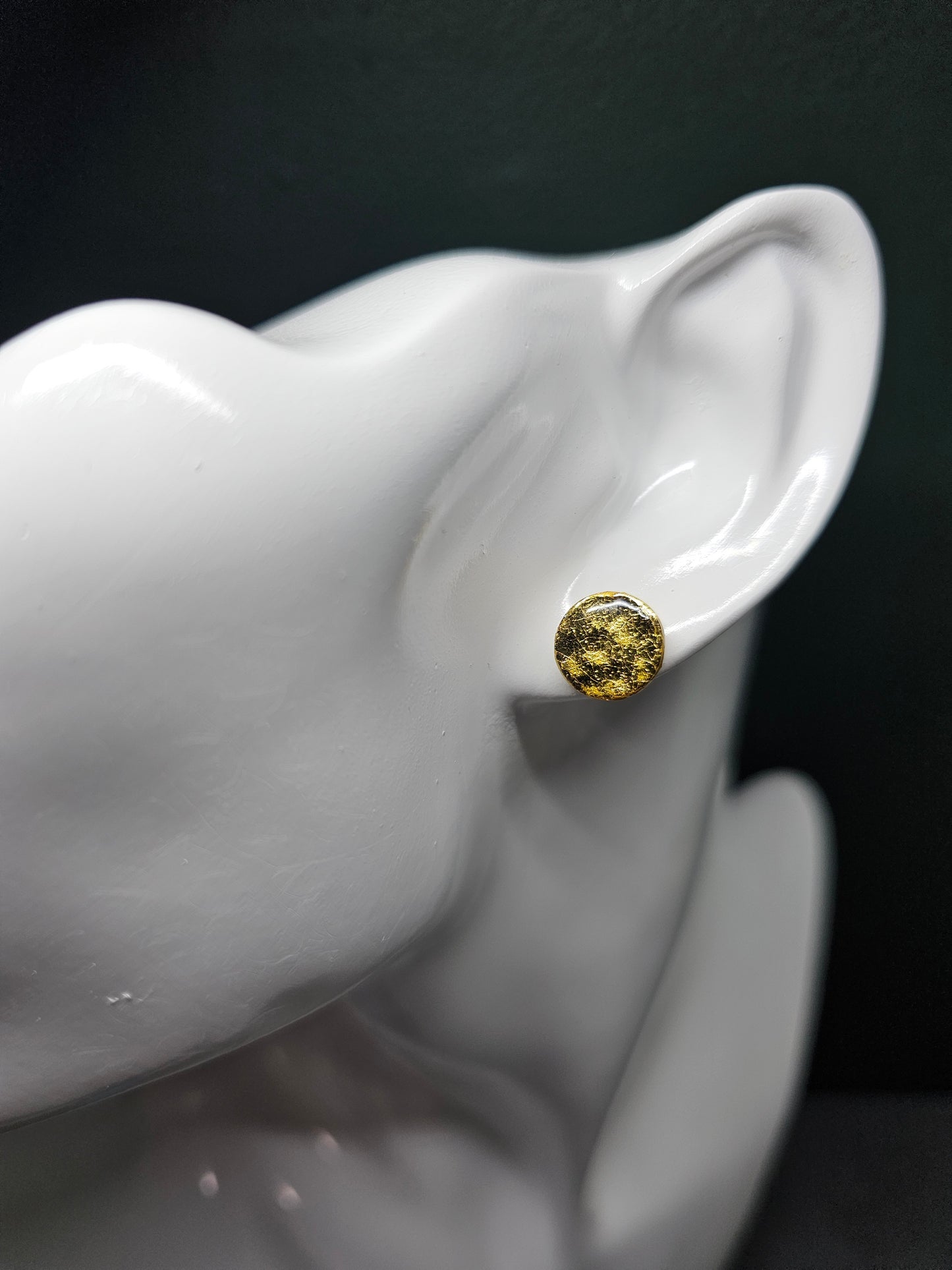 Gold hammered effect round stud earrings