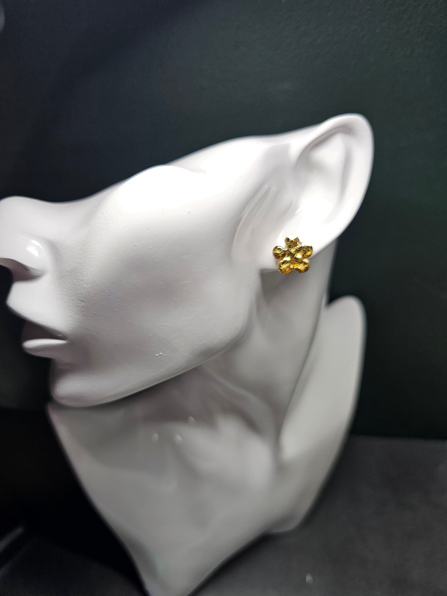 Gold hammered effect flower stud earrings