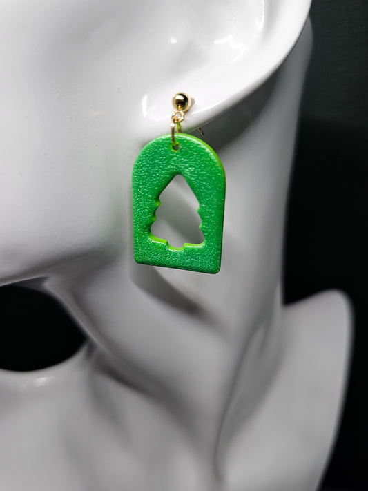 Green tree cutout arch earrings