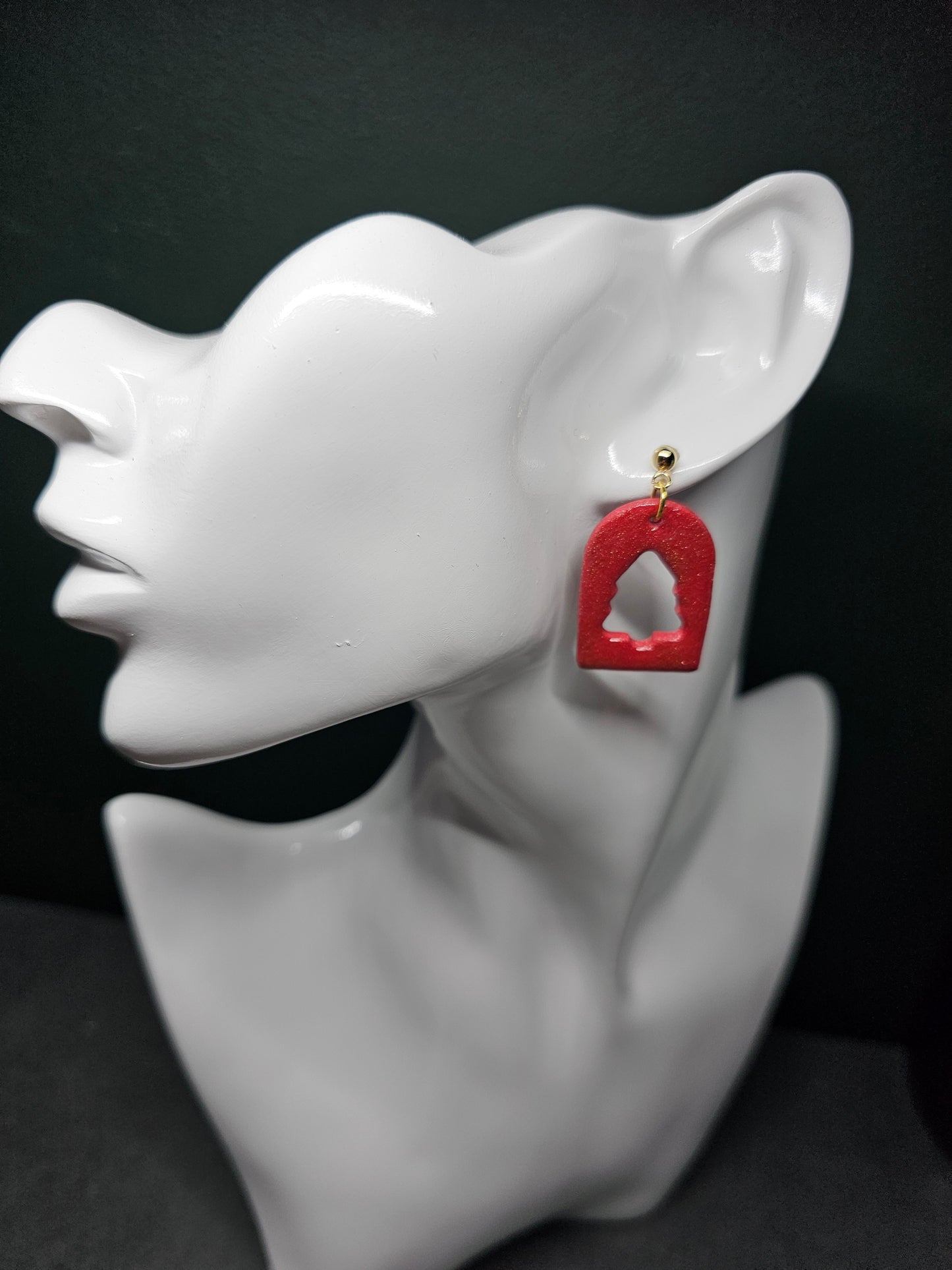 Red Tree cutout arch earrings