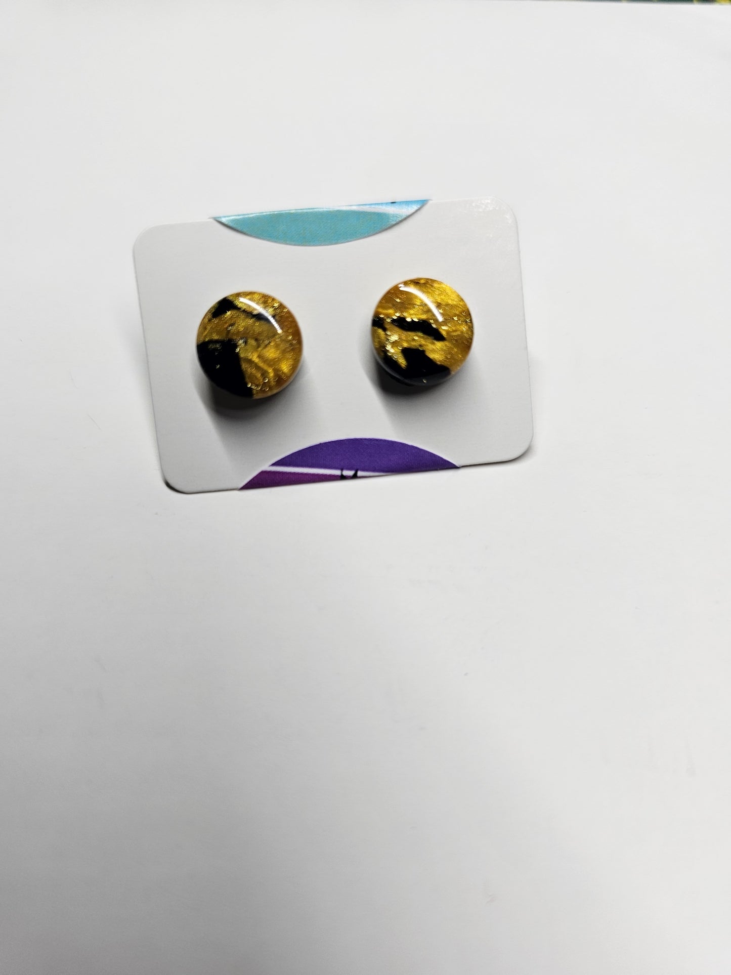 Gold and black dot stud earrings