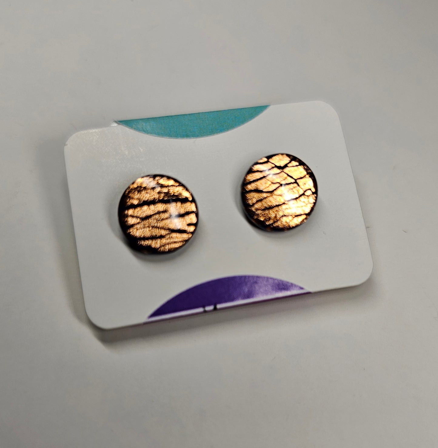 Copper leaf dot stud earrings