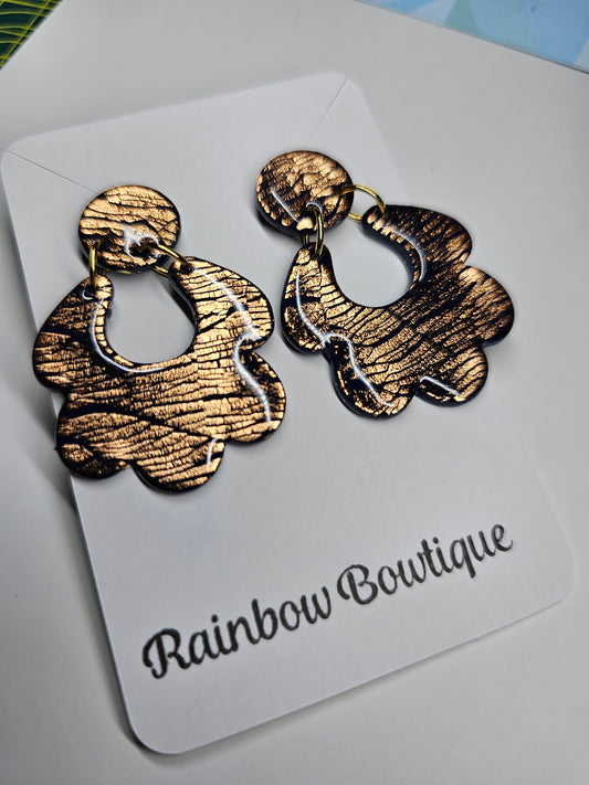 Copper leaf navy flower earrings
