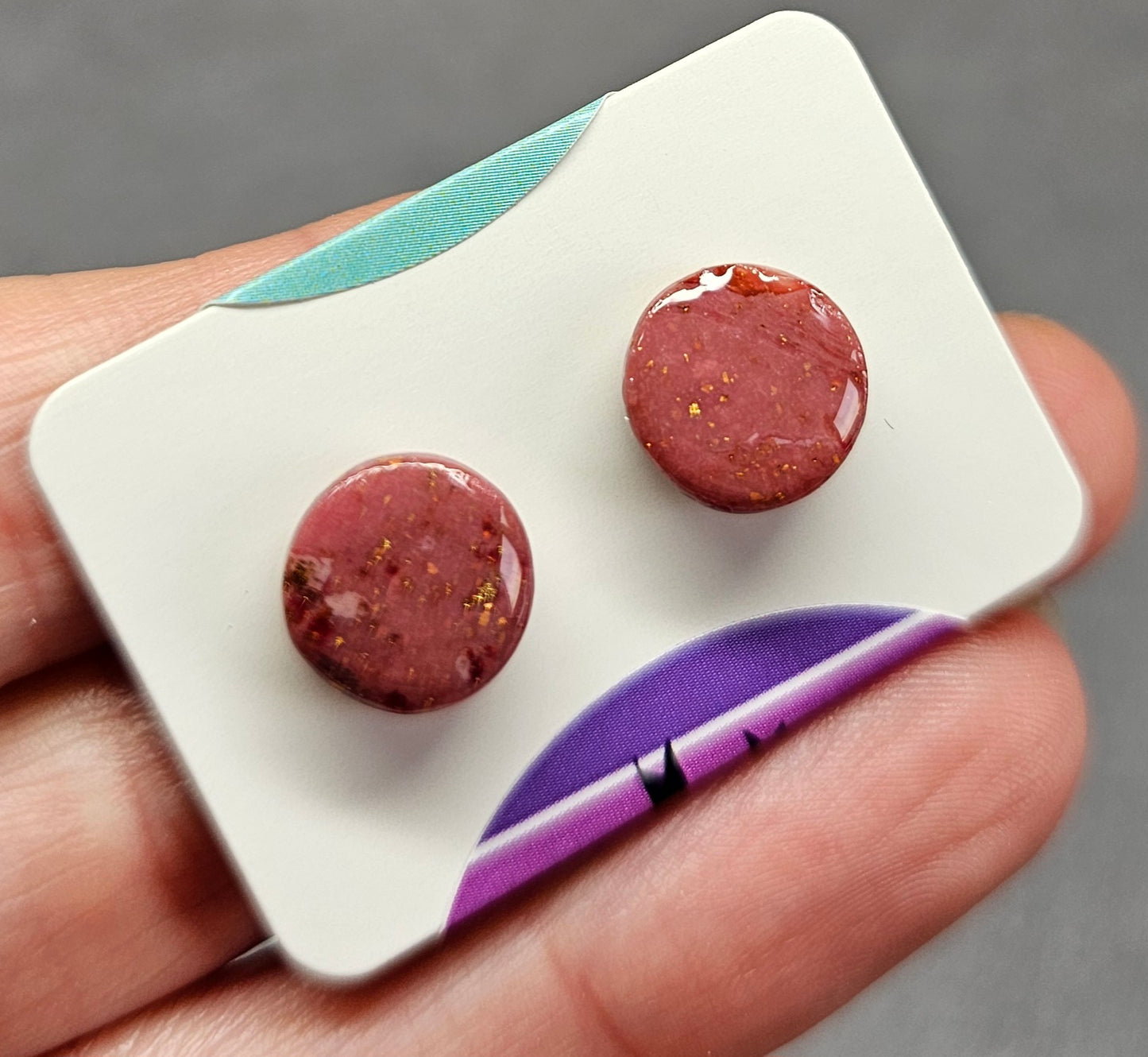 Burgundy dot stud earrings