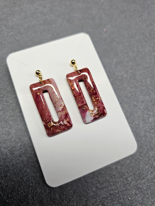 Rectangular burgundy earrings