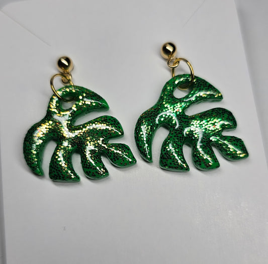 Glitter monstera earrings