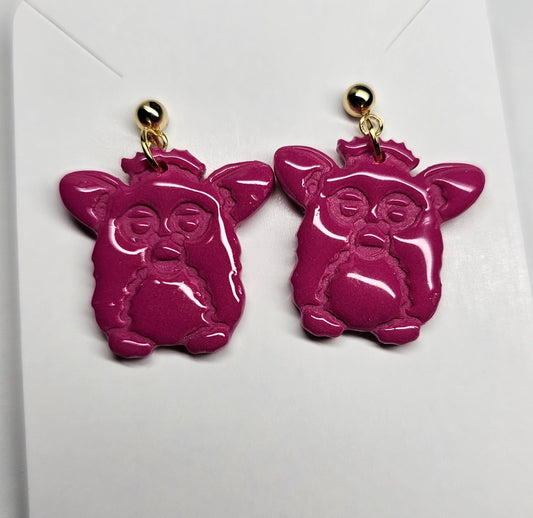 Pink furrby earrings