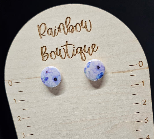 Blue flower little dot studs