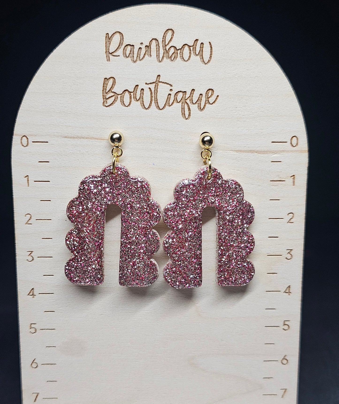 Champagne blush glittered arch earrings