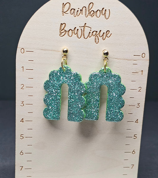 Mint green glitter arch earrings