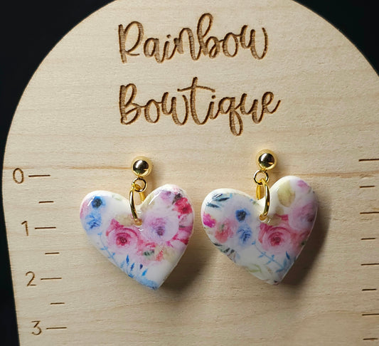 Flowered drop heart earrings