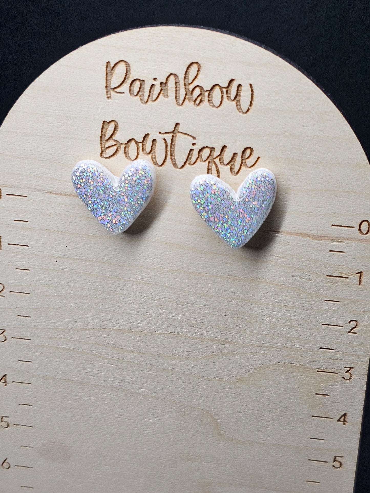 Silver holo heart stud earrings