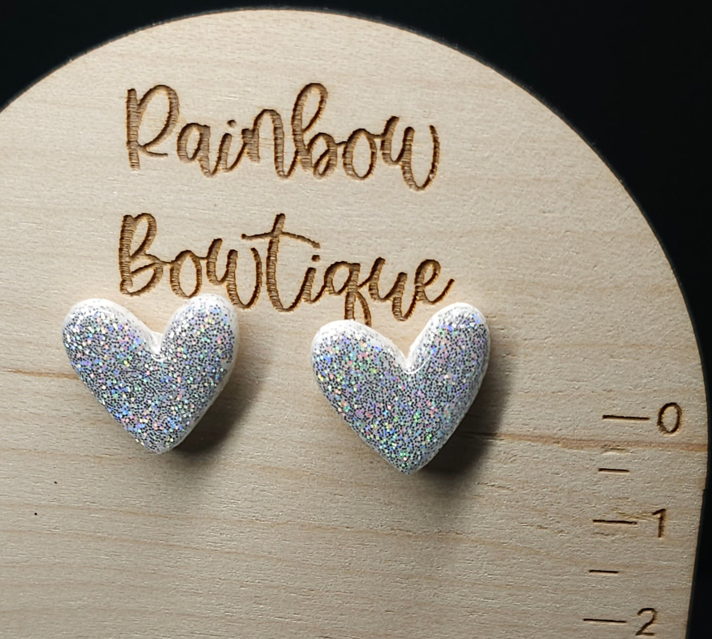 Silver holo heart stud earrings