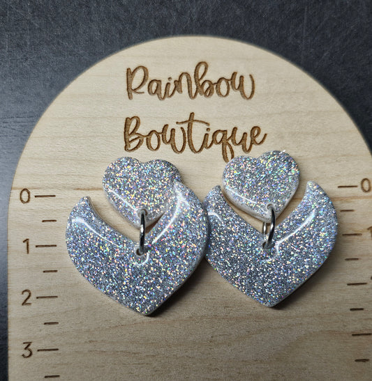 Silver holo dangly earrings