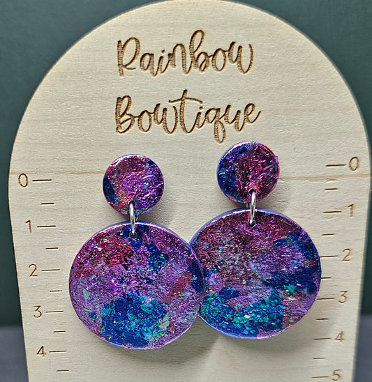 Round blue and pink earrings