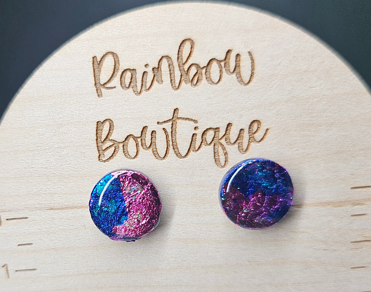 Pink and blue foil dot studs